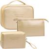LEcylankEr 3 Pezzi Beauty Case Donna da Viaggio Pochette Donna Trucchi Portatile Borsa Trucchi Borsa da Toilette in PU Set Borsa Trucco per Il Trucco Impermeabile e Resistente (Colore Dorato)