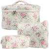 Générique Astuccio da toilette floreale - Set di 3 pezzi in morbido cotone, borsa per il trucco dal design, borsa per il trucco, grande fori per il WC, beauty case da viaggio per donna, cad, b, Se
