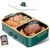 Mihoho Hotpot elettrico 2 in 1 e barbecue, 1000 W, due livelli di temperatura, riscaldamento rapido, apparecchio di cottura per interni per grigliare, pasta e altro ancora, adatto per fino a 3 persone (verde