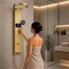 INEX EUROPA Pannello doccia termostatico di lusso color oro - Colonna doccia idromassaggio con 10 anni di garanzia e 4 modalità di funzionamento - Torre doccia alta 105 cm, collezione Daytona