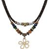 Hanary Collana in corda intrecciata multicolore stile etnico, bohémien, multistrato, perline di legno, ciondolo a forma di farfalla in rame, gioielli da donna, Misura unica, Acciaio inossidabile