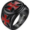 FaithHeart Anello Cavalieri Templari Croce/Spada Templare in Acciaio Inox per Uomo Anello Rosso Nero Oro con Sigillo Medaglia Scudo Lucido Anello Punk Gotico
