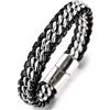 HALUKAKAH Bambini Bracciale Ragazzo Maschio in Vera Pelle Cuoio Nero ● Assolo Argento ● 6-12 Anni Catena in Titanio Acciaio Argento Chiusura Magnetica 7-8(18-19.5cm) con Pacco Regalo Gratuita