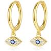 Candyfancy Orecchini a Cerchio con Pendenti Donna Argento 925 Placcati in Oro Zirconi Occhio Malvagio Ciondolo Piccoli Orecchini 9mm