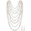 Clearine Gioielli vintage anni '20, collana a filo, orecchini a gancio, per donne, matrimoni, Halloween, cosplay, feste di ballo, accessori, perla sintetica