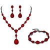 Clearine Gemma Diamante Goccia Matrimonio Sposa Costume Statement Y-Collana Orecchini pendenti Tennis Bracciale Set per Donne Nero-fondo Rosso Colore