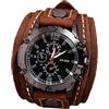 Leeadwaey Punk Vintage Orologio Da Polso Ampio PU Cinturino In Pelle Cinturino In Pelle Con Numero Romano Marrone