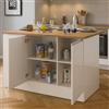 Dmora - Isola da cucina Patrizio, Armadio multiuso, Mobile per cucinotto, Tavolo ausiliario, 100% Made in Italy, 155x90h90 cm, Bianco lucido e Rovere