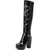 Lroey Reoly Donna Tacco Alto a Blocco Stivali Alti Punta Rotonda Festa Cx853 Nero Numero 44 EU