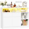 BEWISHOME Credenza cucina, mobile buffet, armadio domestico con multipresa e striscia luminosa a LED, piano di lavoro e 2 cassetti, ripiani regolabili, cucina, soggiorno, 100x80x35 cm, Bianco