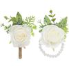 PATIKIL Set di Fiori da Polso e Boutonniere in Rosa, 2 Pezzi Fascia da Polso per Fiori da Sposa Bracciale Band Accessori per Uomo Donna Festa di Laurea Ballo di Fine Anno, Bianco