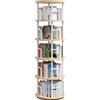 MAHANCRIS Libreria Girevole a 5 Ripiani, Scaffale Rotante a 360°, Mobile Contenitore Autoportante con Barre di Protezione, per Piccoli Spazi, Soggiorno, Camera da Letto, Colore Naturale e Bianco