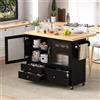 VIEKOS Isola da cucina mobile con ruote e tavolo da pranzo estraibile, carrello da cucina con porta bicchieri da vino e spazio di archiviazione, ideale per cucina e sala da pranzo (nero)