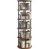 MAHANCRIS Libreria Girevole a 5 Ripiani, Scaffale Rotante a 360°, Mobile Contenitore Autoportante con Barre di Protezione, per Soggiorno, Camera da Letto, Studio, Marrone Vintage e Nero