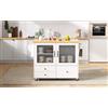 ZKLOEP Isola da cucina mobile con ruote e tavolo da pranzo estraibile, carrello da cucina con porta bicchieri da vino e spazio di archiviazione, ideale per cucina e sala da pranzo (bianco)