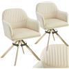 tectake® Set di 2 Sedie Girevoli in Velluto, Sedie Sala da Pranzo con Imbottitura, Sedie Moderne con Braccioli e Gambe in Acciaio, Ideali per Sala da Pranzo, Ufficio o Salotto- Crema/Oro