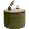 Bonlife Pouf rotondo con coperchio, poggiapiedi pieghevole con tavolo, poggiapiedi, poggiapiedi per soggiorno, camera da letto, corridoio, velluto verde oliva, 58x58x44 cm