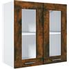 Roanoer Lyon - Armadietto pensile da cucina con 2 ante in vetro, per cucina e sala da pranzo, in legno di rovere affumicato, 60 x 31 x 60 cm, con 2 scomparti