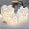 Quntis Set di 3 Pacchi Luminosi Natalizi, LED Scatole Natalizie Luminose con Timer & 8 modalità di Flash, Decorazioni Albero di Natale con Perle e Fiocco Intrecciato Bianco Puro (Rimovibile), Spina