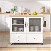 DACHETOU Isola da cucina mobile bianca, 90 x 100 cm, con ruote e tavolo da pranzo estraibile, carrello da cucina con porta bicchieri da vino e vano portaoggetti