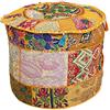DK Homewares Ottomane Fodera per Pouf Rotonda Tradizionale Patchwork Giallo Mobili Ricamati in Cotone Pouf Decorativo poggiapiedi Sgabello Sedute | (22x22x14 Pollici / 55 cm) | Solo Copertura