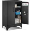 tectake® Armadietto in Metallo Portadocumenti in Acciaio, 60 x 40 x 100 cm, 3 Ripiani Regolabili, Chiusura Magnetica e Chiave, Scaffale Metallo Garage, Mobile Ufficio, Piedini Regolabili - Nero