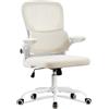 UEV Sedia a Rete con Supporto Lombare e Schienale, Sedia da Ufficio Ergonomica con Multi-Regolazione, Sedie da Scrivania Salvaspazio con Braccioli Ribaltabili, 65 x 58 x 100-110 cm, Beige