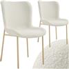 tectake® Set da 2 Poltrone in Stile Scandinavo, Seduta Ergonomica, Gambe in Acciaio, Cappucci Antiscivolo, Sedia Sala da Pranzo, Cucina, Sedia Soggiorno - Bouclé Bianco/Oro