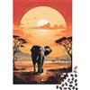 NIIBWSNWZZTWL Elefante Africano Puzzle 1000 Pezzi Carta per Adulti Tramonto Savana Scenico Rilassamento Concentrazione Famiglia Casa Regalo 52x38cm/1000pcs