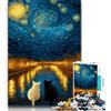 LLONGKT Puzzle da 1000 pezzi con gatto bianco e nero e cielo stellato per adulti, gioco per famiglie, antistress, sfida difficile, collezione di artisti, belle arti (38x26cm)