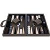 Engelhart-250563 - Backgammon 18 Pollici (46,7 cm) Valigetta Lusso Pelle Verde Oliva/Crema - Interno Intarsiato - Aperto 57,6 × 46,7 cm - Pedine Nere/Bianche - Dadi e Bicchieri - Gioco di Lusso