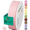 Halbach Seidenbänder Vichy - Nastro a scacchi rosa pallido da 25 mm, per confezioni regalo, nastro per celebrazioni
