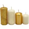 Dekohelden24 Candele a pilastro a gradini, candele dell'Avvento, in oro e avorio, 4 misure - H 5 - 10 cm, Ø 4 cm, 280 g