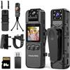 Kaysunlink Fotocamera per il corpo con display audio e video da 3,6 cm (1,4 pollici), visione notturna automatica, 1080p FHD, mini polizia, piccola fotocamera portatile per azione personale