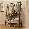 AQIMUELE Stand Appendiabiti con Ruote, Attaccapanni in Legno, 43 x 100 x 157 cm, Appendiabiti da Terra, Resistente, Facile da Montare e Spostare, con Supporto per Scarpe (Nero)
