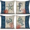 ASDCXZ Maritim Federa per cuscino 40 x 40 cm, set da 4 pezzi, retrò marittimo, aragosta, stella marina, ippocampo, cuscino decorativo per divano, federe per cuscino lavabili, poliestere, lino, tessuto