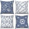 ASDCXZ Maritim - Set di 4 federe per cuscino da 45 x 45 cm, motivo oceano, con ancora, bussola marina, blu e bianco, per divano, cuscino decorativo, lavabile in poliestere, lino, tessuto per esterni