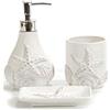 COSE DA CASA Set Accessori Bagno lavabo 3 Pezzi in Ceramica Bianca con Decorazioni Marine Conchiglie e Stella Marina Dispenser Sapone Porta Spazzolini e Porta Saponetta Design Elegante Mare per Arredo Casa