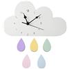 Steellwingsf - Orologio da parete a forma di nuvola in legno nordico a forma di goccia di pioggia, decorazione da parete per camera dei bambini, decorazione da parete, colore: bianco