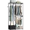 WOLTU Appendiabiti da Terra con 2 Barre, 4 Ripiani e 1 Cassetto in Tessuto, Struttura in Metallo, Armadio Aperto per Camera da Letto e Spogliatoio, 100x40x192 cm, Nero