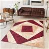 TAPISO Dream Tappeto Soggiorno Salotto Moderno Beige Rosso Geometrico Quadrato A Pelo Corto 180 x 250 cm