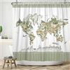 ASDCXZ - Tenda da doccia divertente, 150 x 180 cm, motivo a strisce verdi con animali e cartina del mondo, bianco, lavabile, in poliestere, impermeabile, per vasca da bagno con 12 ganci