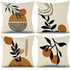 ASDCXZ 4 Pezzi Federa per Cuscino Boho 45x45 cm, Federe Decorative Moderne in Arte Astratta con Linee di Sole e Foglie Beige, Federe per Cuscino Lavabili in Poliestere e Lino, Tessuto per Tappezzeria
