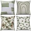 ASDCXZ Federa per cuscino 45x45 cm set da 4 pezzi, moderna, con fiori freschi, linea verde, bianco, beige, per divano, cuscino decorativo, federa per cuscino, lavabile, poliestere, lino, tessuto, per