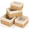 TEWWCEO Set di 4 Cestini Portaoggetti Intrecciati con Fodera Rimovibile, Impilabile Organizer Fasciatoio, Cestini Intrecciati Boho, Cestini Portaoggetti per Bagno, Cucina, Ufficio e Camera da Letto