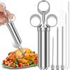 Jokapy Siringa per carne in acciaio inox, con 3 aghi per marinatura e 2 spazzole per la pulizia, siringa per carne da 60 ml/2 oz