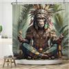 ASDCXZ Tenda da doccia 180x220 cm, dipinta a mano, divertente, gorilla africano, faraone verde, foglie di palma, bagno, lavabile, tende da doccia in poliestere, tessuto impermeabile, tenda da bagno