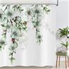 ASDCXZ Tenda da doccia con fiori 180x200 cm, primaverile dipinta a mano foglie verdi fiori Balausta rossi bagno bianco, tende da doccia lavabili in tessuto di poliestere impermeabile, tenda da bagno