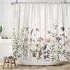 ASDCXZ Tenda da doccia con fiori 180x180 cm, Vintage Beige Acquarello Rosa Viola Giallo Fiori Verde Foglie Multicolore Uccelli Lavabile Tende da doccia in poliestere tessuto impermeabile per vasca da