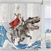 ASDCXZ Tenda da Doccia Divertente con Gatto 240x180 cm, Fantastico Gattino Cavalcando Dinosauro Giappone Impermeabile Tenda da Bagno Poliestere Tessuto Lavabile Tende Doccia per Vasca con 16 Ganci